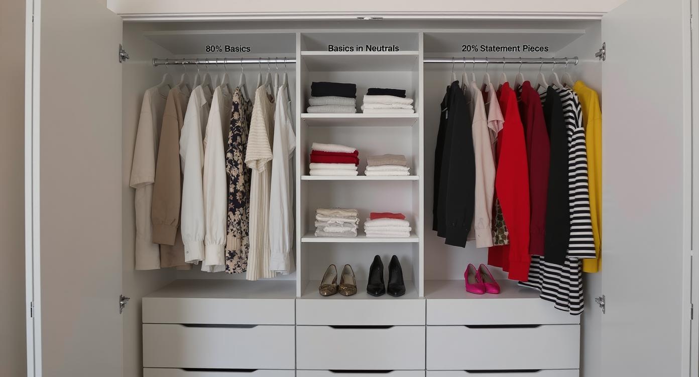 Closet organized with 80% basics and 20% statement pieces