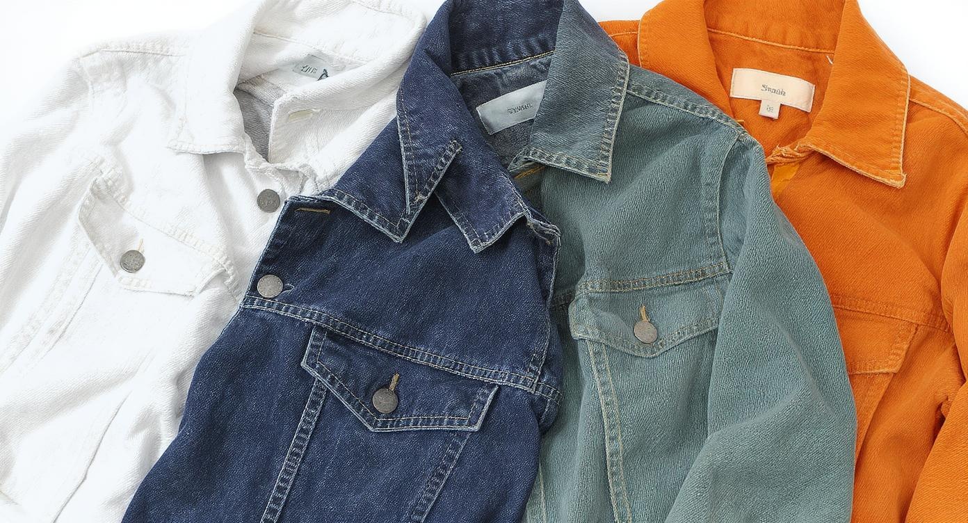 Different colored denim jackets