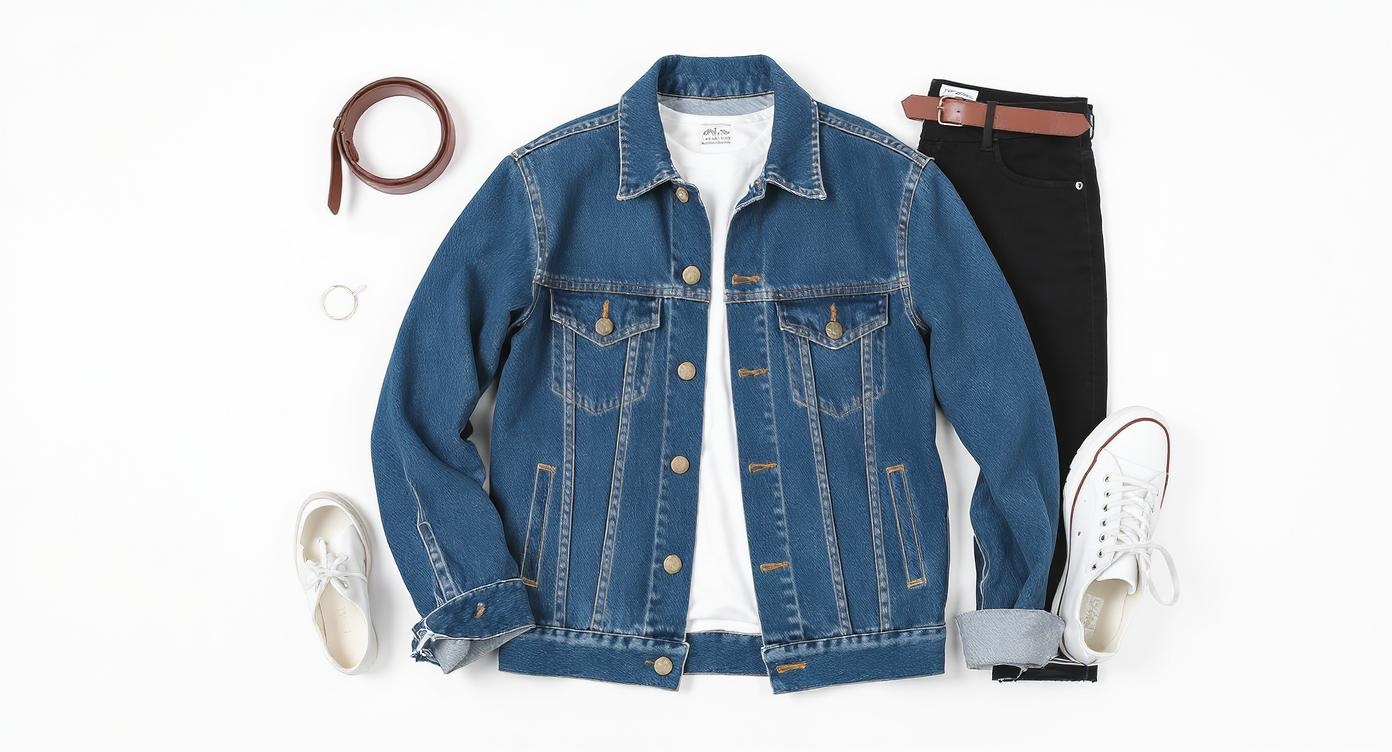 Classic denim jacket styling flat lay