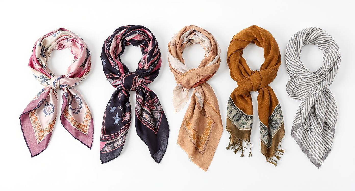 Essential scarf collection laid out