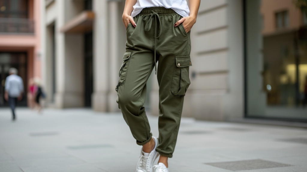 Casual cargo pants outfit with white t-shirt and sneakers