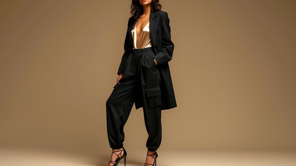 Elevated cargo pants outfit with silk top and heels