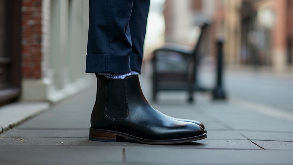 Man wearing Chelsea boots with tailored trousers