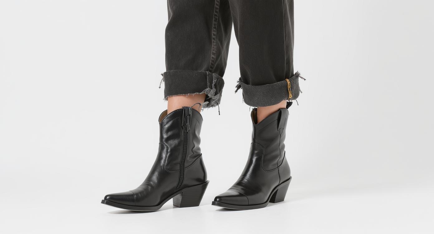 Stylish woman wearing cowboy boots with modern outfit