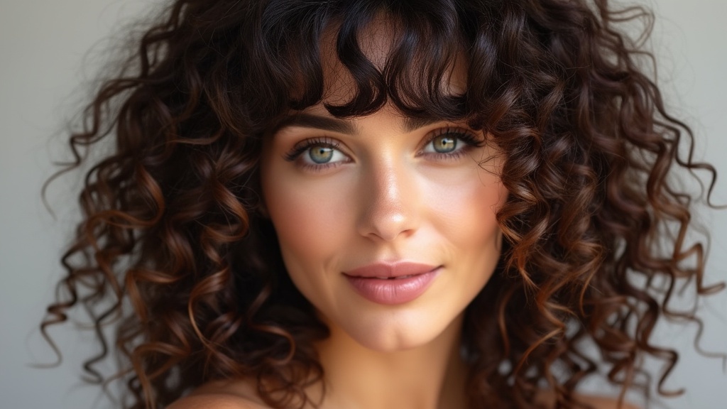 Curly curtain bangs styling