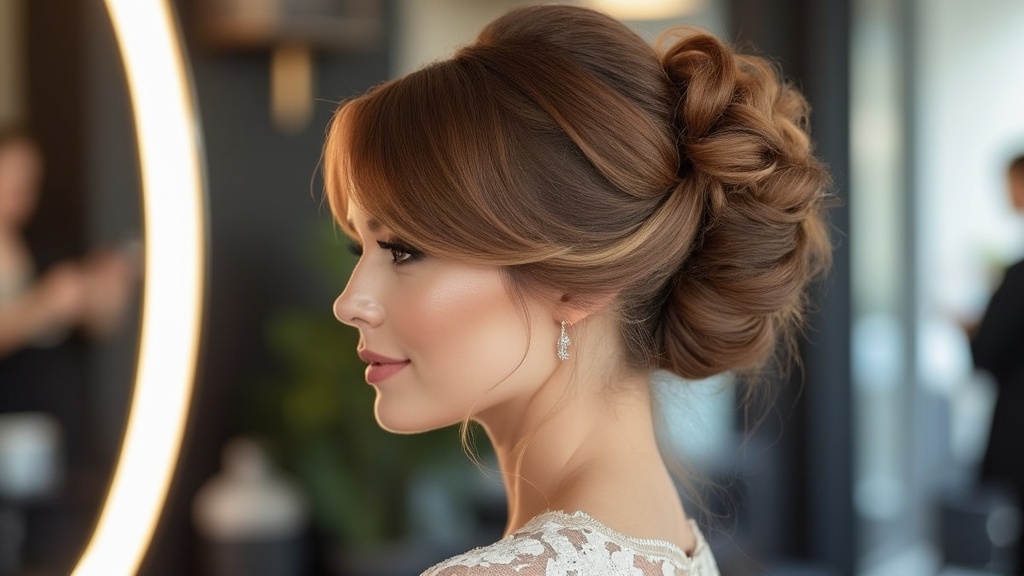 Curtain bangs with updo