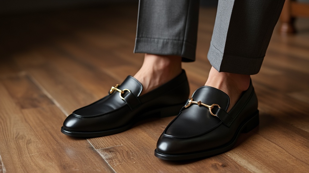 Horsebit loafers paired with tailored trousers