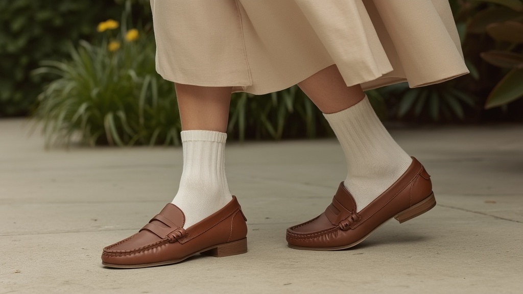 Loafers with a midi dress and ankle socks