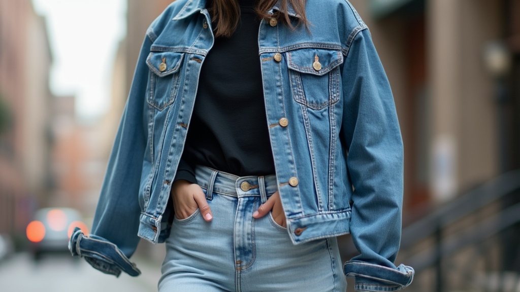 Double denim look with mom jeans and jacket