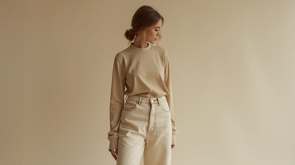 Monochrome outfit with mom jeans in neutral tones