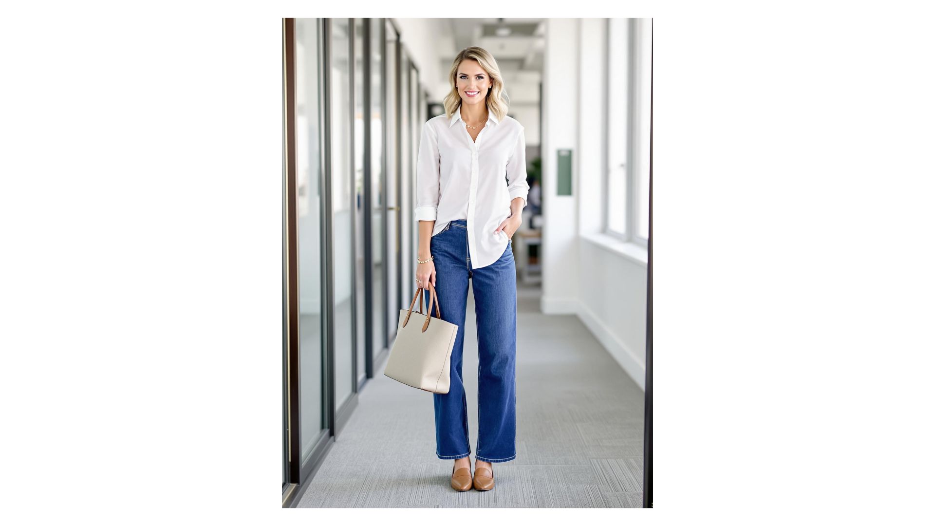 Business casual with wide leg jeans