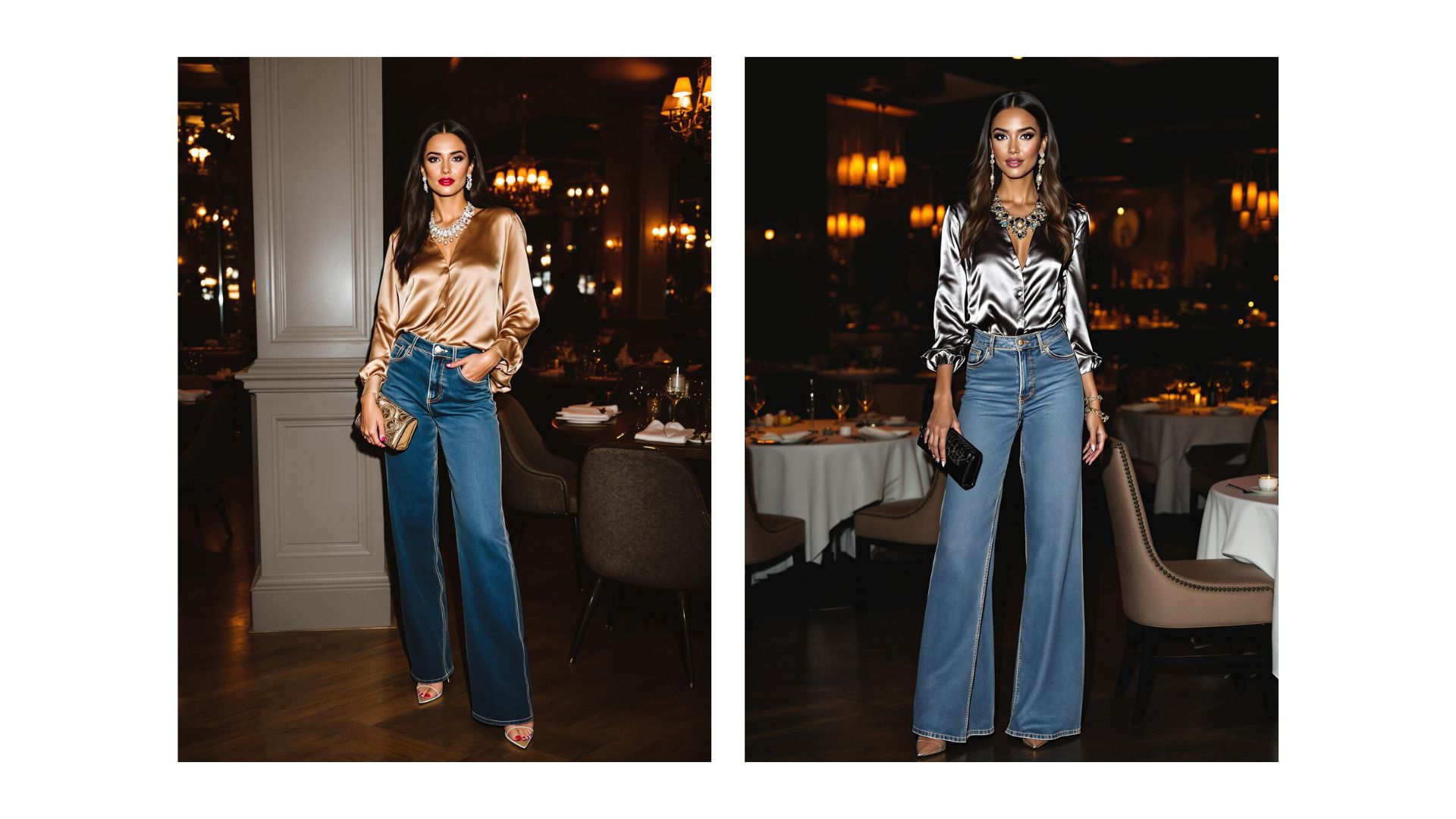Evening look with wide leg jeans