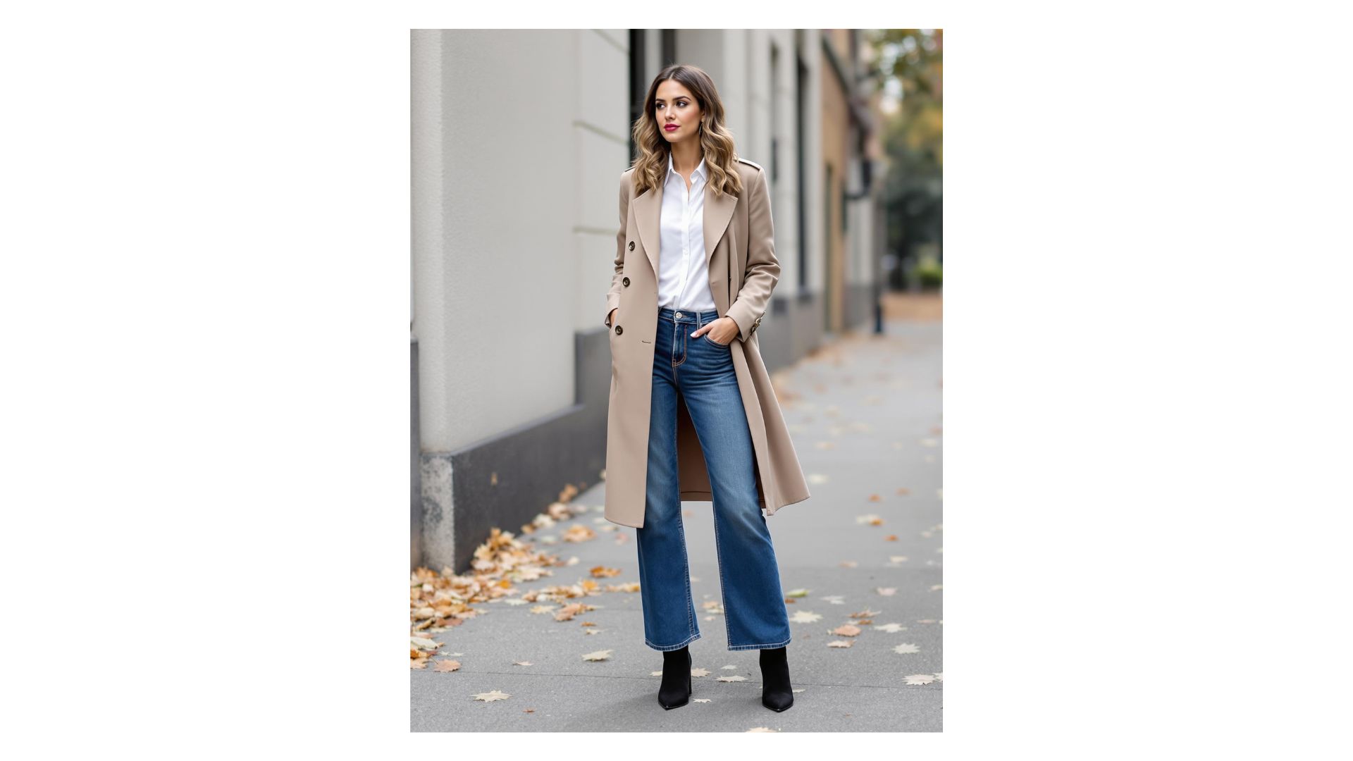Trench coat with wide leg jeans